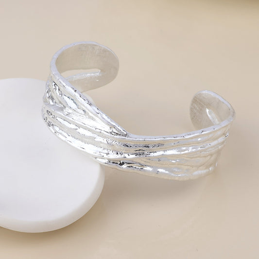Solstice silver plated worn crossover cuff bangle
