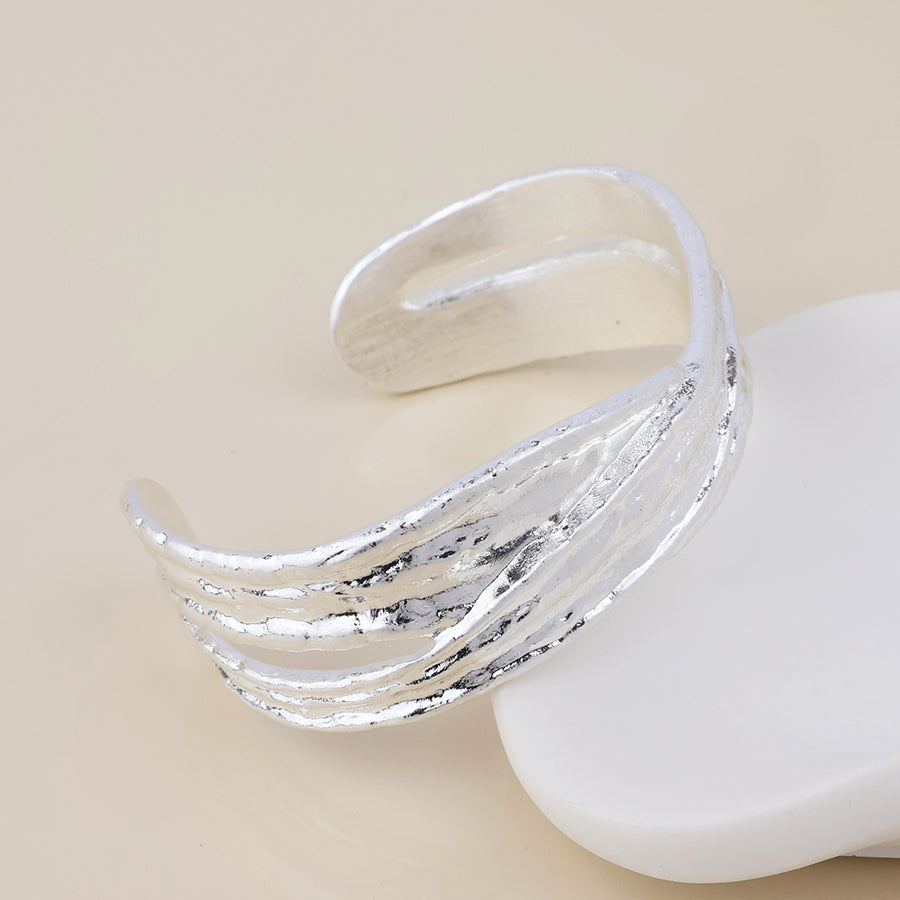 Solstice silver plated worn crossover cuff bangle