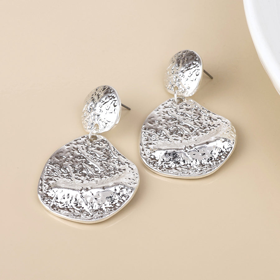 Molten silver plated foil finish molten double drop statement earrings
