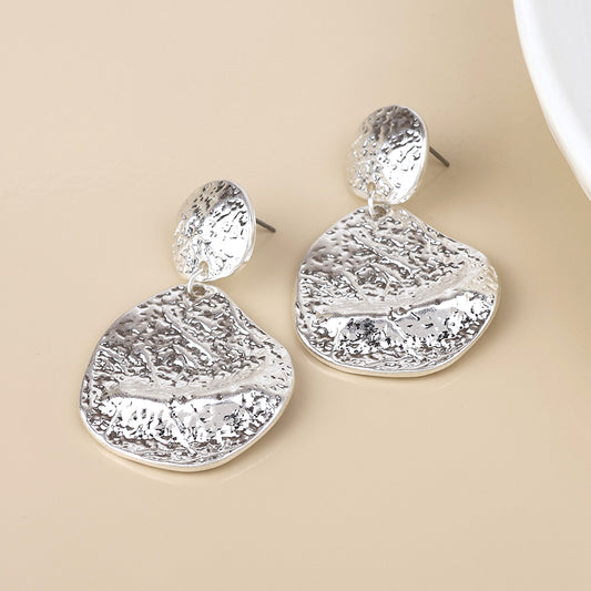 Molten silver plated foil finish molten double drop statement earrings