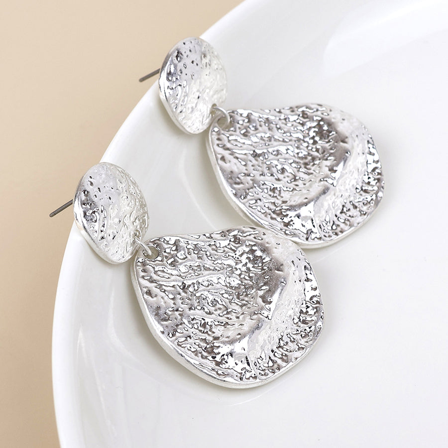 Molten silver plated foil finish molten double drop statement earrings