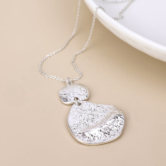 Molten silver plated foil finish molten double drop statement necklace