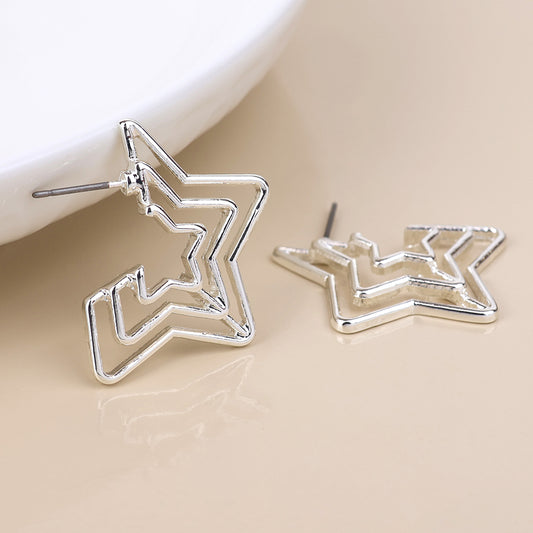 Star gazer silver plated nested stars stud earrings