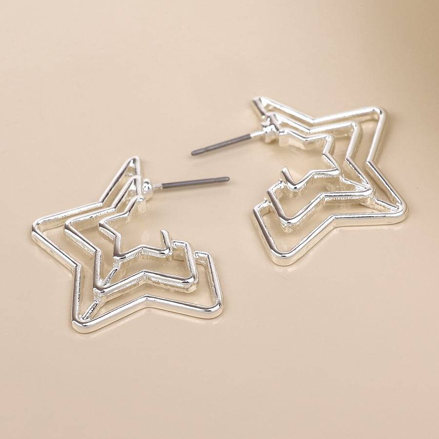 Star gazer silver plated nested stars stud earrings