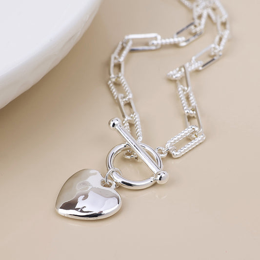 Foundry silver plated heart and t-bar necklace with twist links