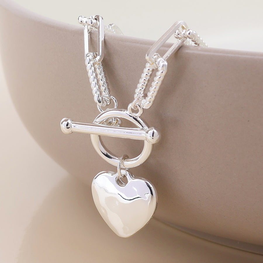 Foundry silver plated heart and t-bar necklace with twist links