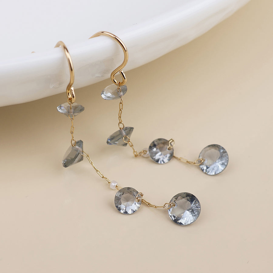 Lyra golden chain earrings with smoky crystal drops and pearls