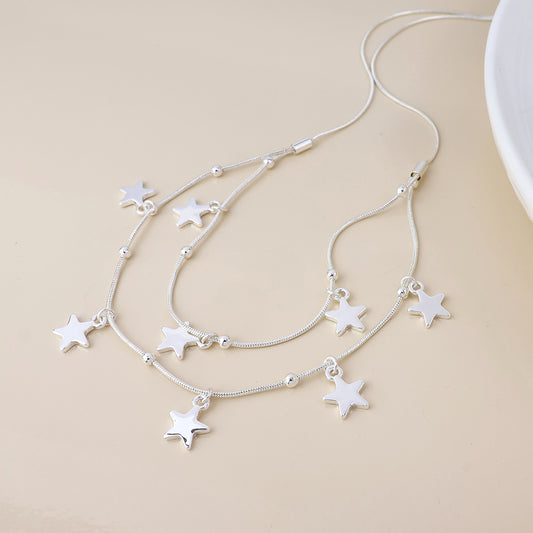 Stardust silver plated double strand star drops necklace