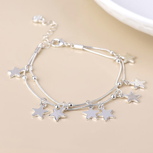 Stardust silver plated double strand star drops bracelet