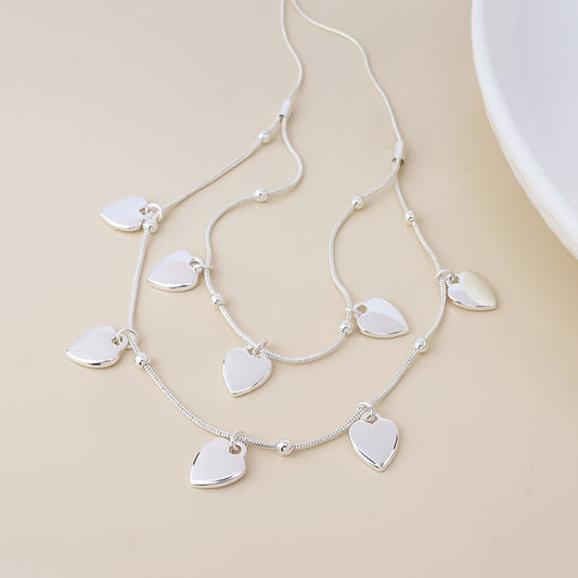 Moonbeam silver plated double strand heart drops necklace