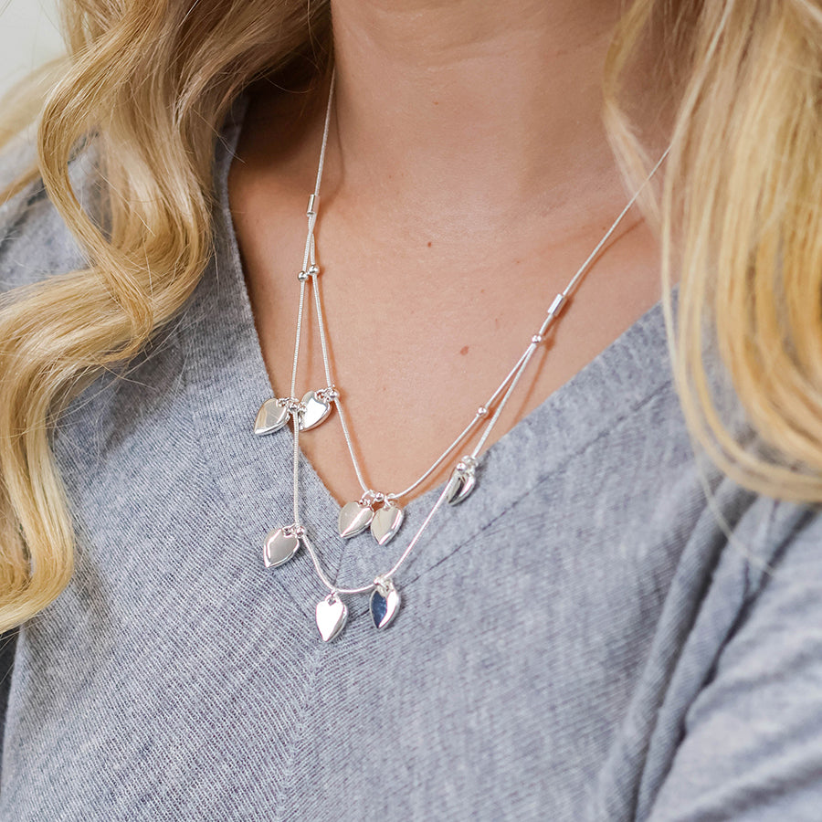 Moonbeam silver plated double strand heart drops necklace