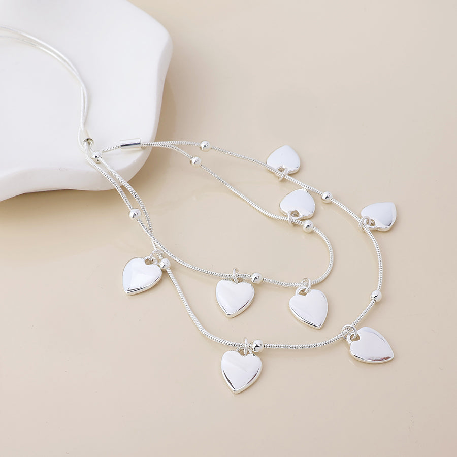 Moonbeam silver plated double strand heart drops necklace