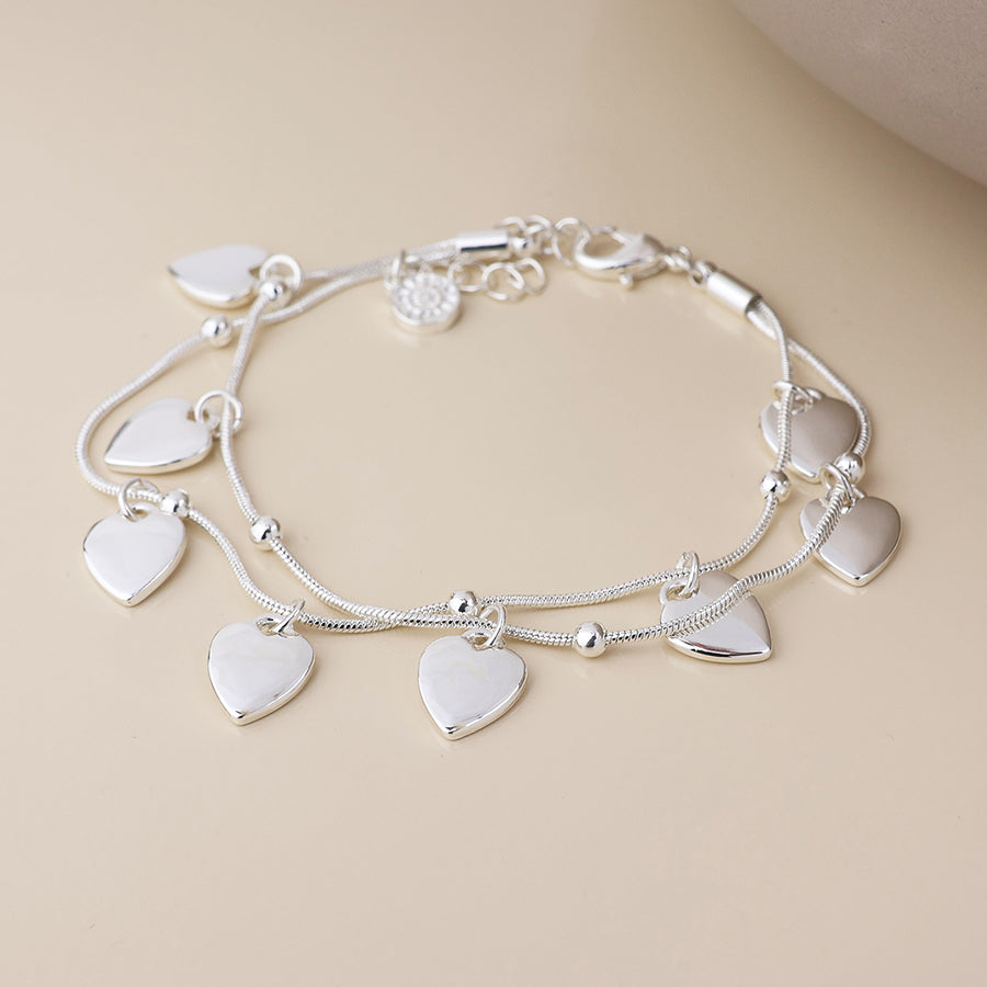 Moonbeam silver plated double strand heart drops bracelet