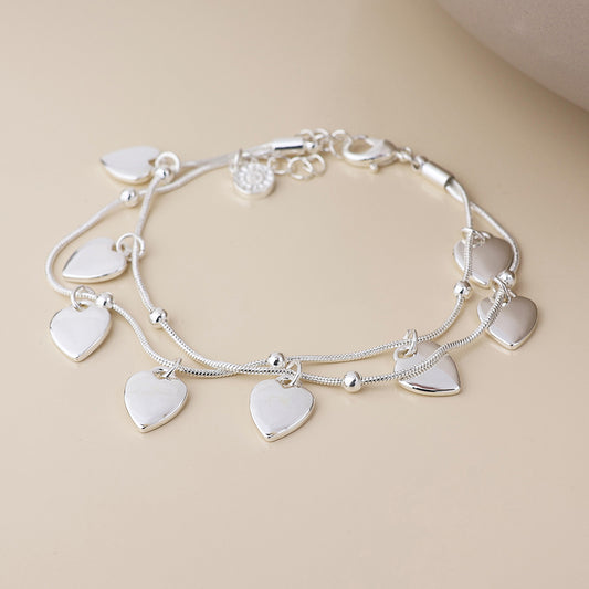 Moonbeam silver plated double strand heart drops bracelet