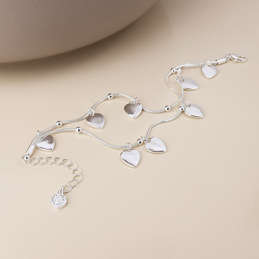 Moonbeam silver plated double strand heart drops bracelet