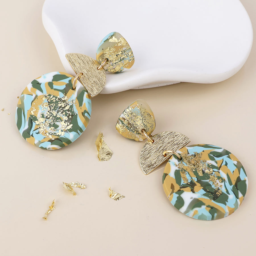 Muse terrazzo polymer green mix triple shape earrings