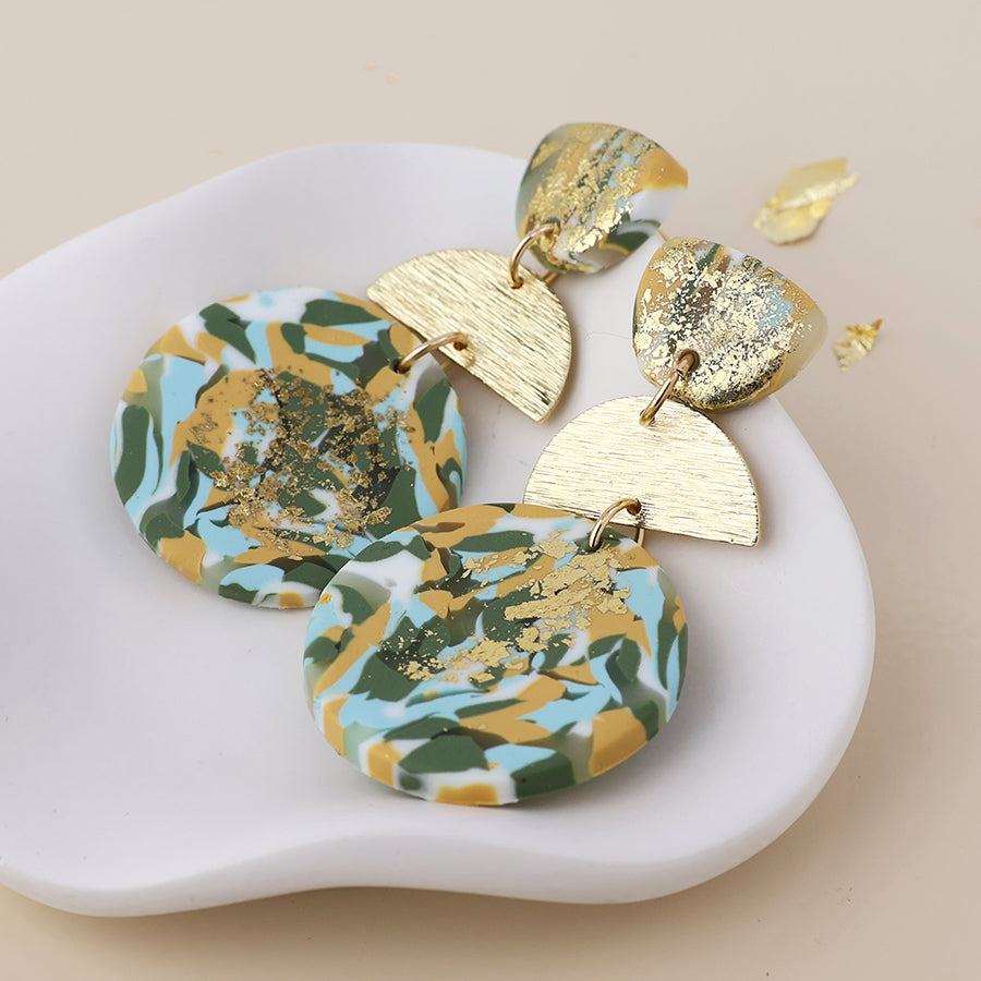 Muse terrazzo polymer green mix triple shape earrings