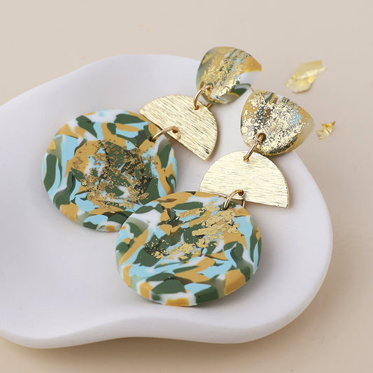Muse terrazzo polymer green mix triple shape earrings