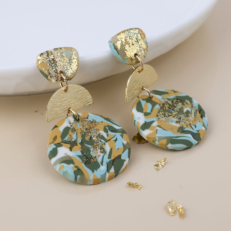 Muse terrazzo polymer green mix triple shape earrings