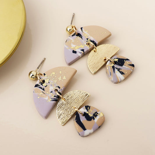 Muse terrazzo polymer and golden triple half moon earrings