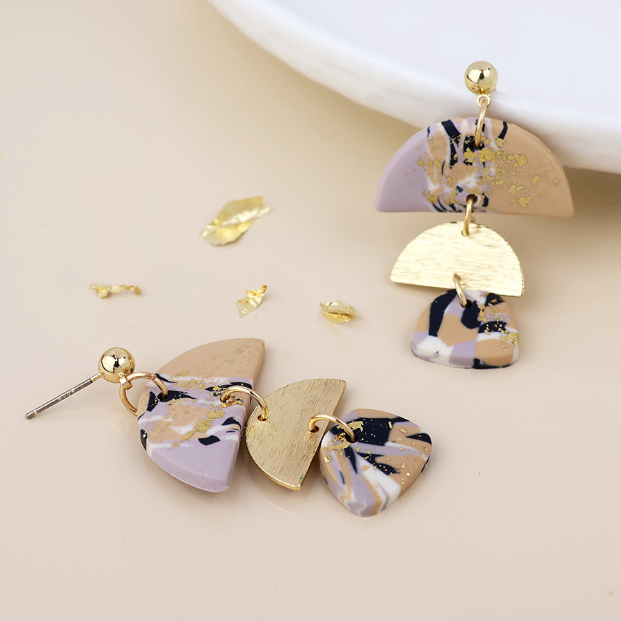 Muse terrazzo polymer and golden triple half moon earrings