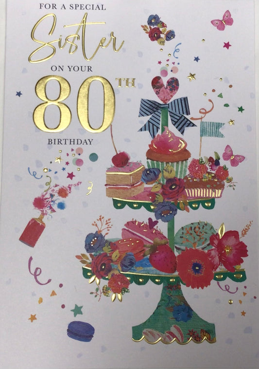 Sister 80th Birthday Card - Words 'n' Wishes