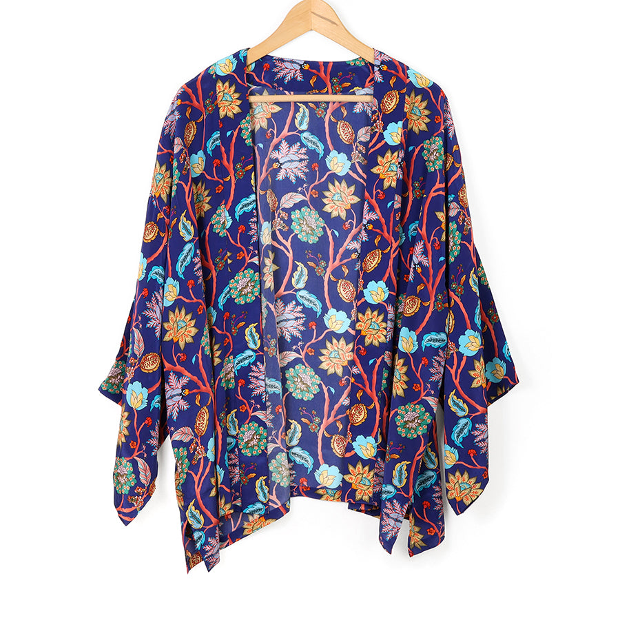 Navy mix paisley flower print kimono