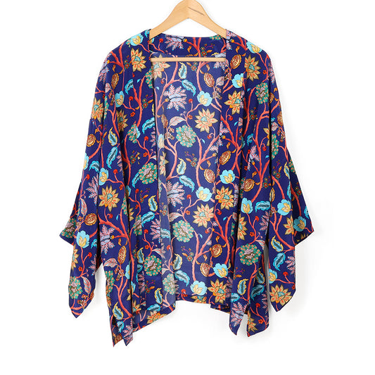 Navy mix paisley flower print kimono