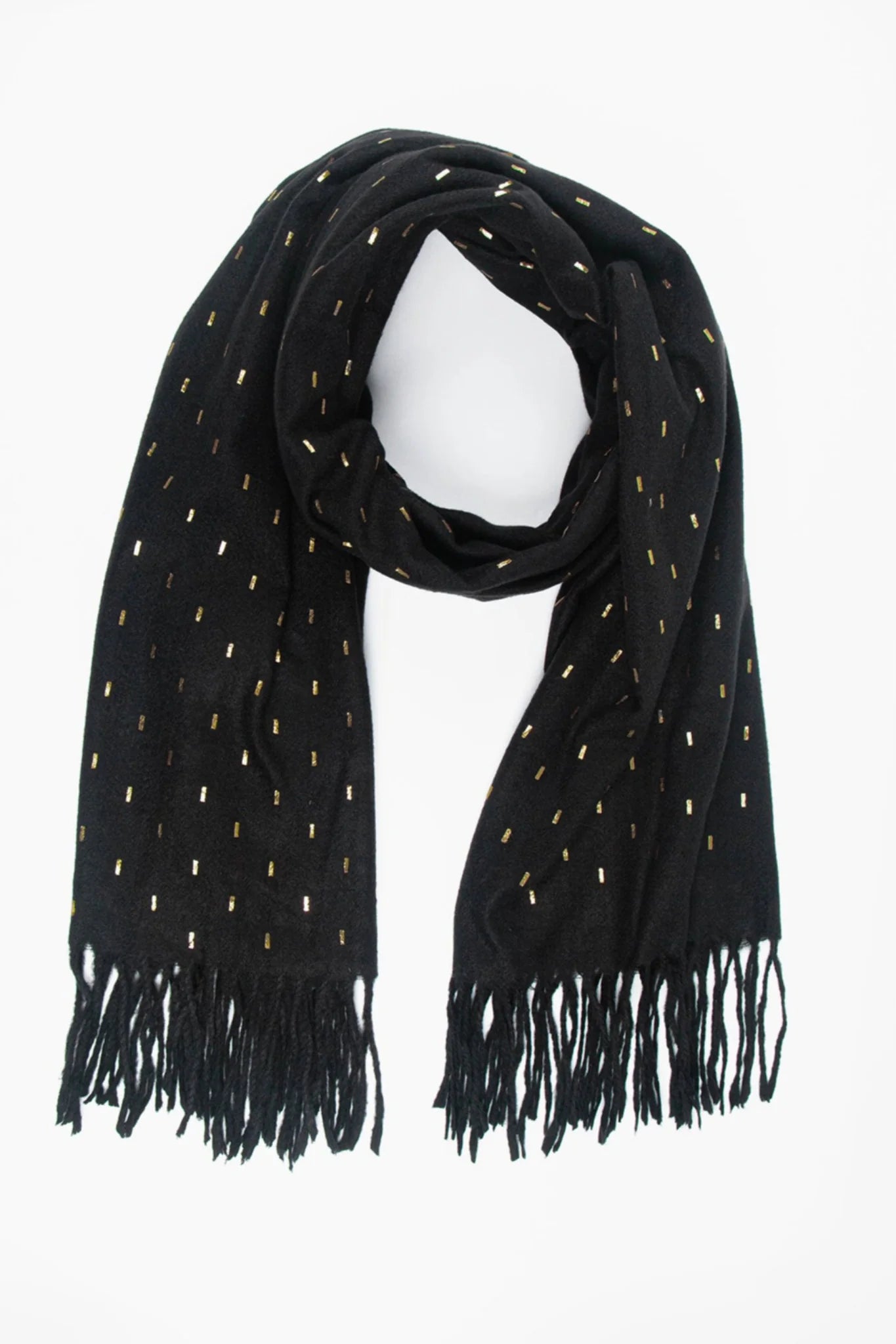 Black Heavyweight Scarf with Metallic Matchstick Detail