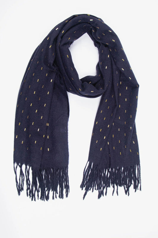 Navy Blue Heavyweight Scarf with Metallic Matchstick Detail