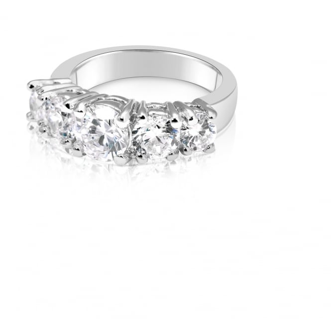 Park Lane Rhodium Plated Ring with 5 Cubic Zirconia Stones