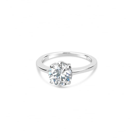 Park Lane Rhodium Plated Ring with Large Solitary Cubic Zirconia Stone