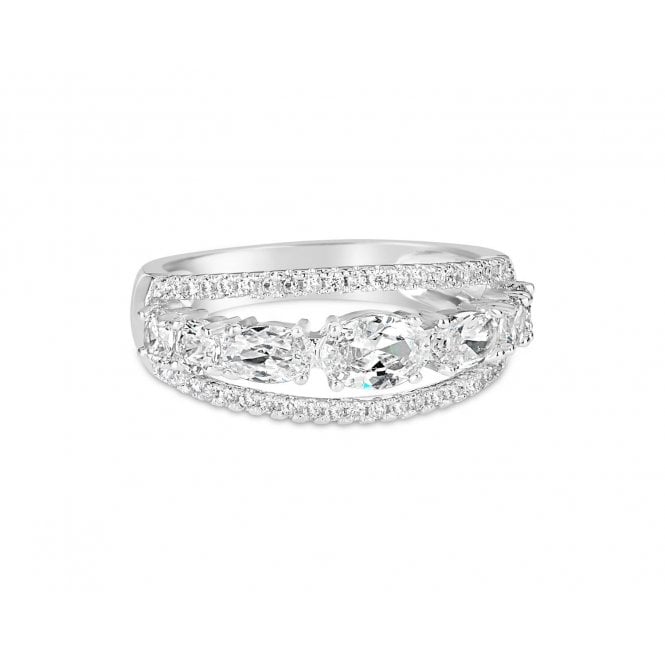 Park Lane Rhodium Plated Ring with 3 Bands of Cubic Zirconia Stones