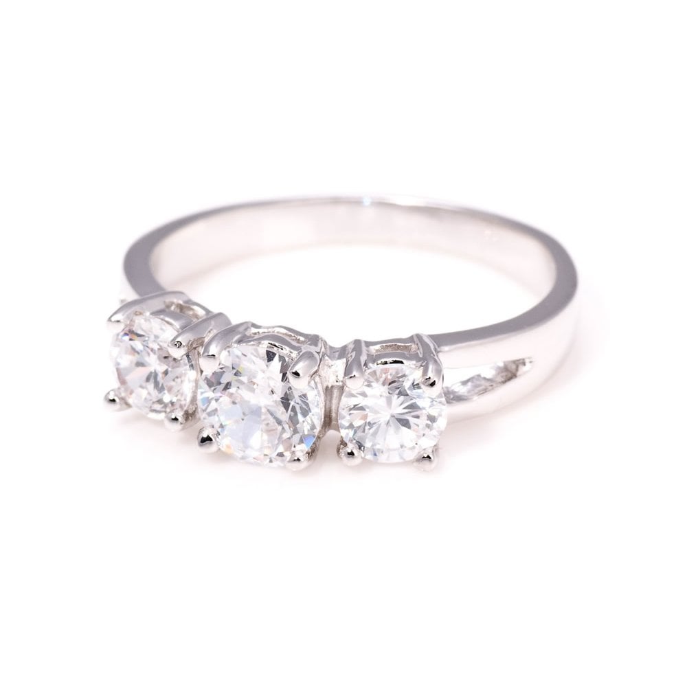 Park Lane Rhodium Plated Ring with 3 Cubic Zirconia Stones