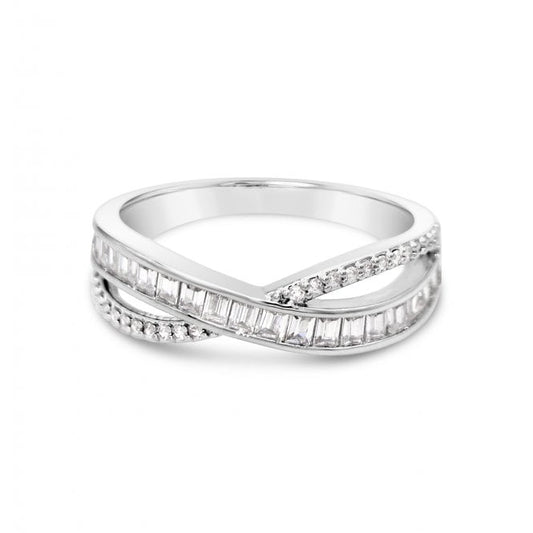 Park Lane Rhodium Plated Entwined Ring with cubic zirconia stones.