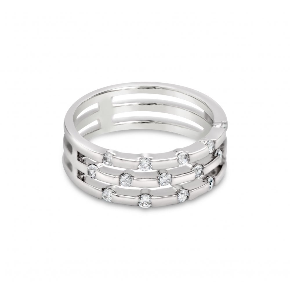 Park Lane Rhodium Plated Triple Band Ring with cubic zirconia stones.