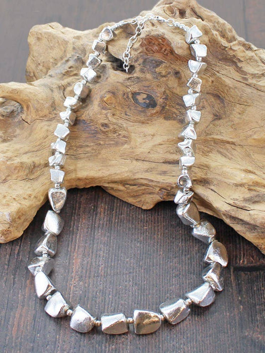 Chunky Nugget Silver Necklace