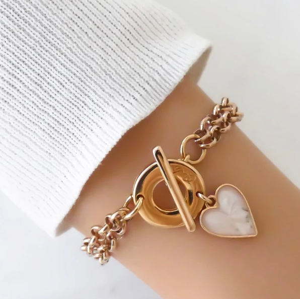 Orli Double Chain Marble Heart Bracelet