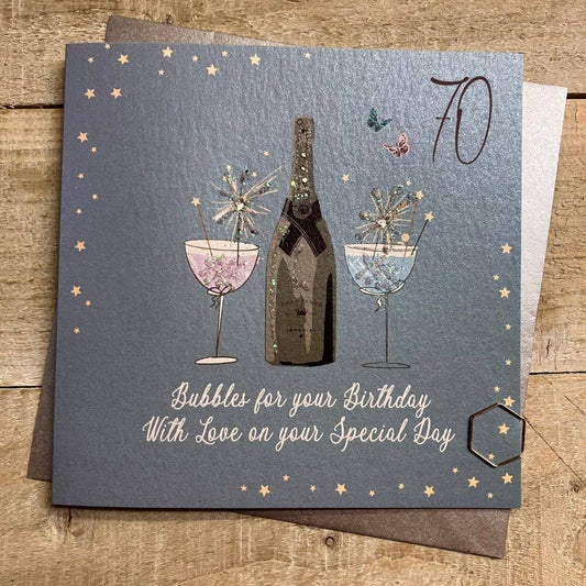 70th Birthday Card  - White Cotton Cards