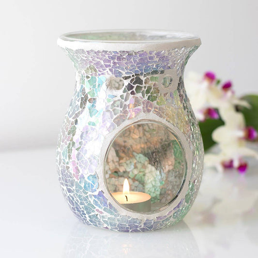 Large Light Blue Iridescent Crackle Oil Burner and Wax Warme