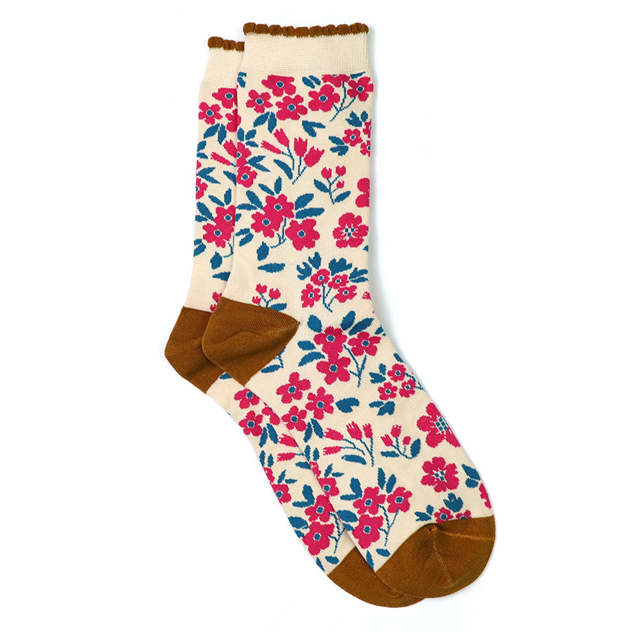 Cream mix floral ankle socks