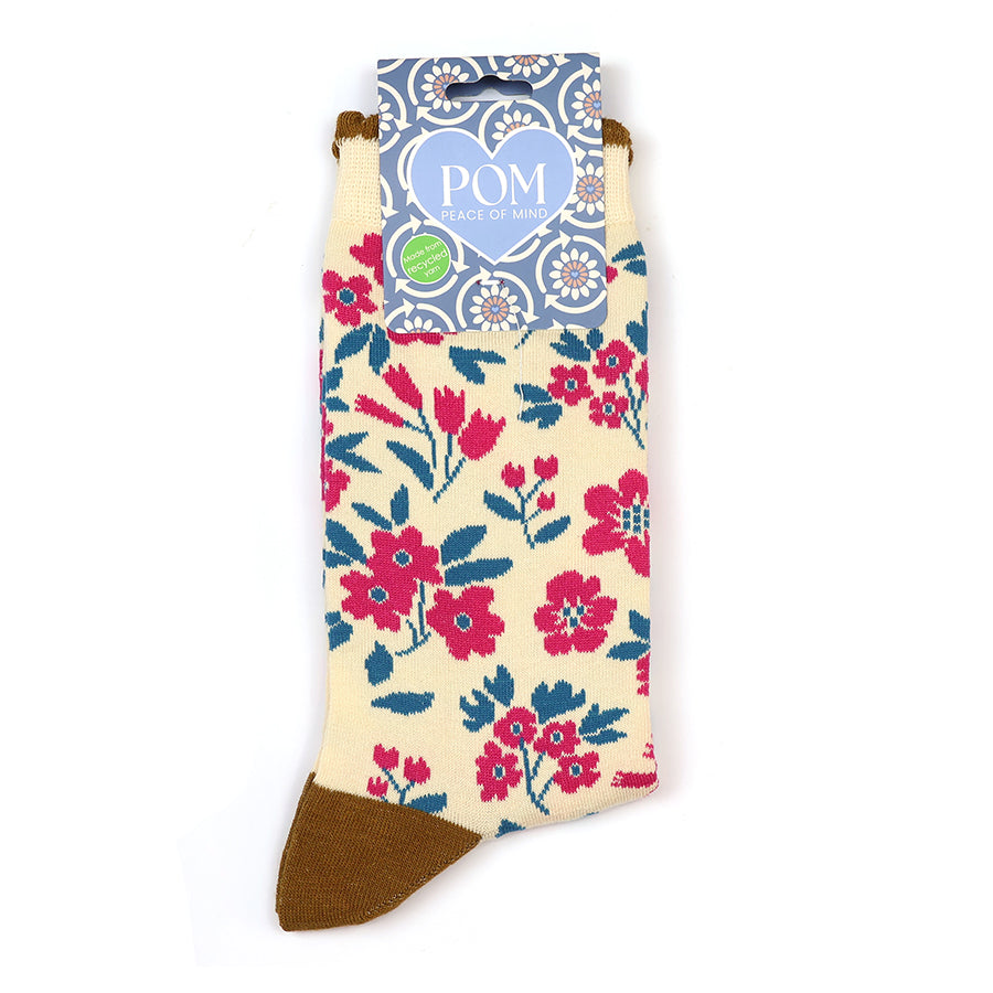 Cream mix floral ankle socks