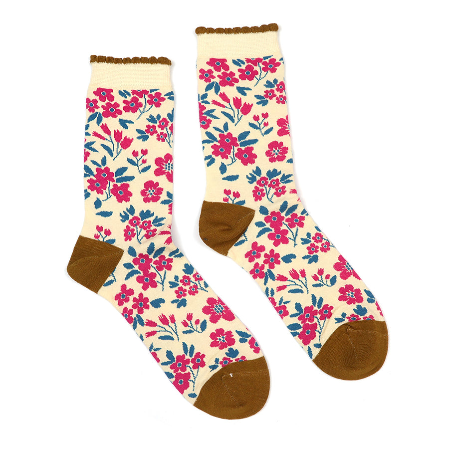 Cream mix floral ankle socks