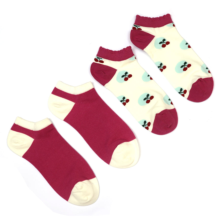 Magenta mix cherry trainer socks duo