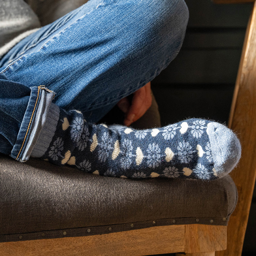 Blue mix flower and heart socks