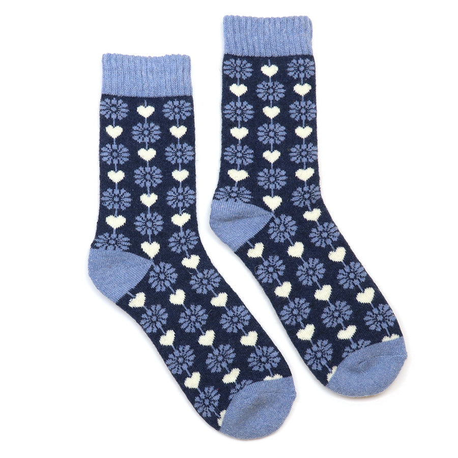 Blue mix flower and heart socks
