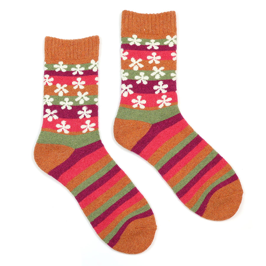 Orange multi mix stripe and flowers socks