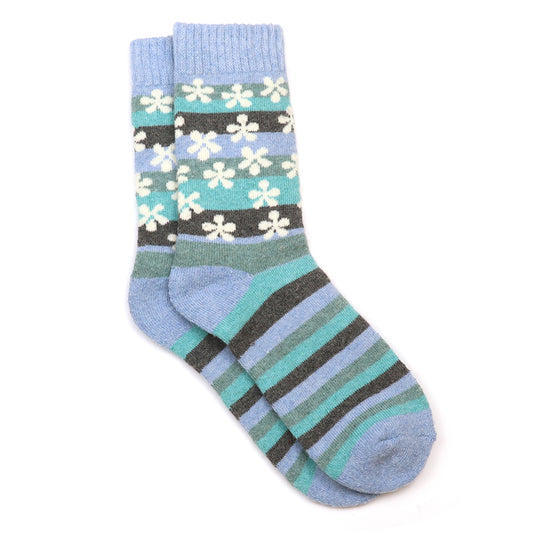 Pale blue, aqua mix stripe and flowers socks