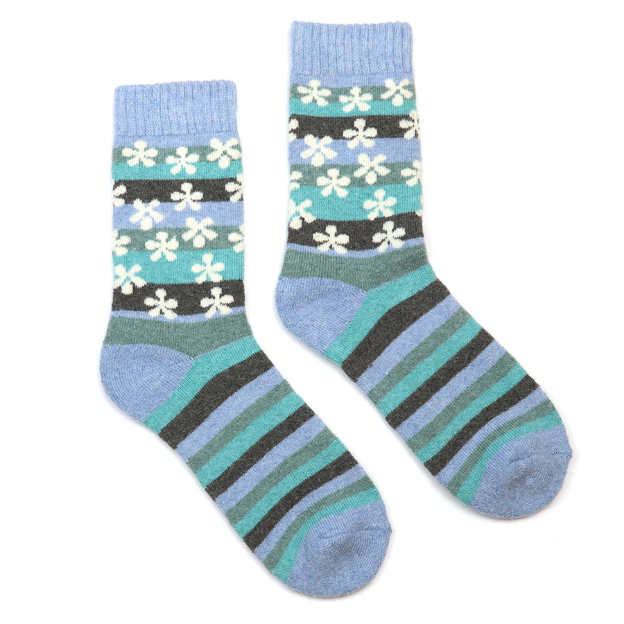 Pale blue, aqua mix stripe and flowers socks