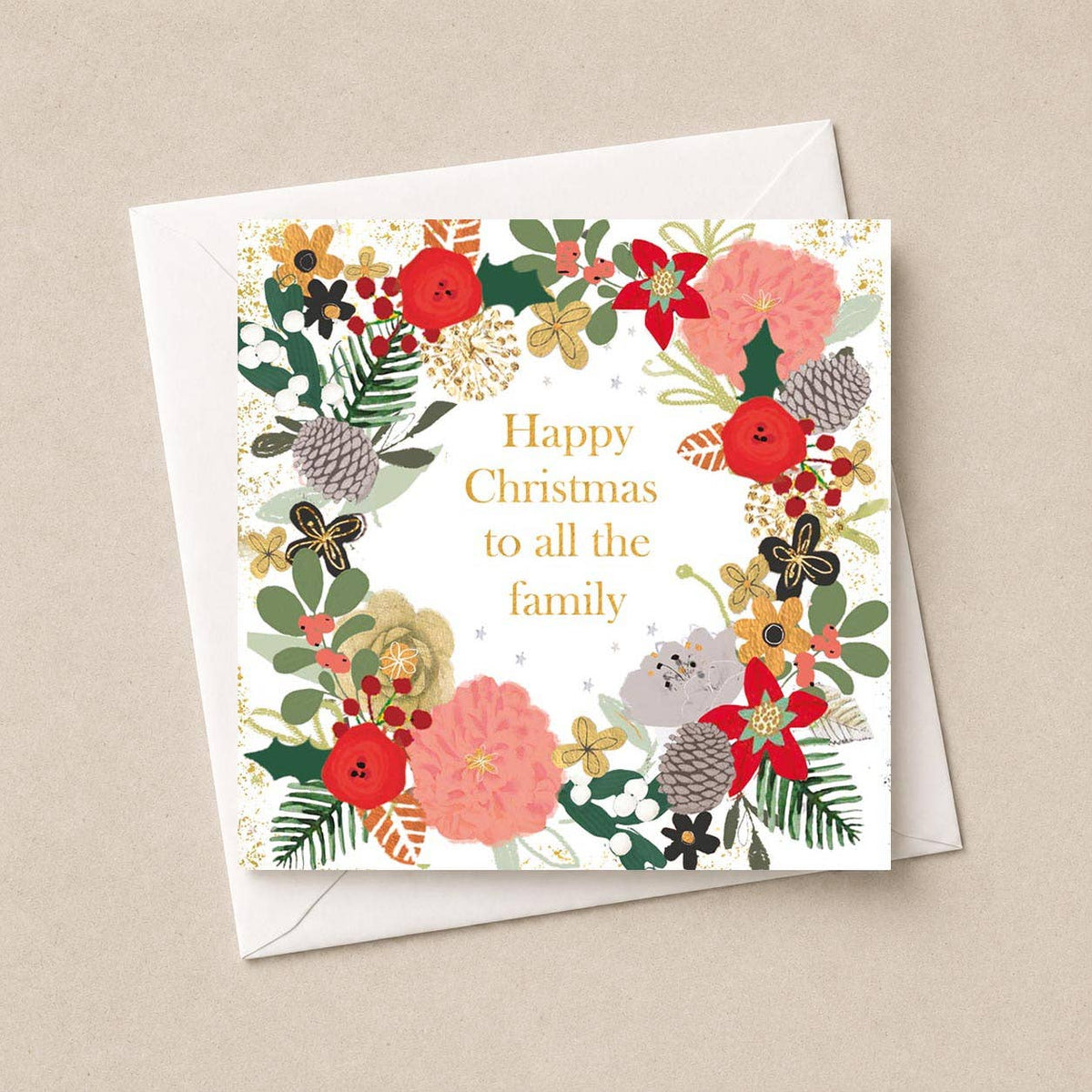 All The Family Christmas Card - Floral Pinecone Wreath